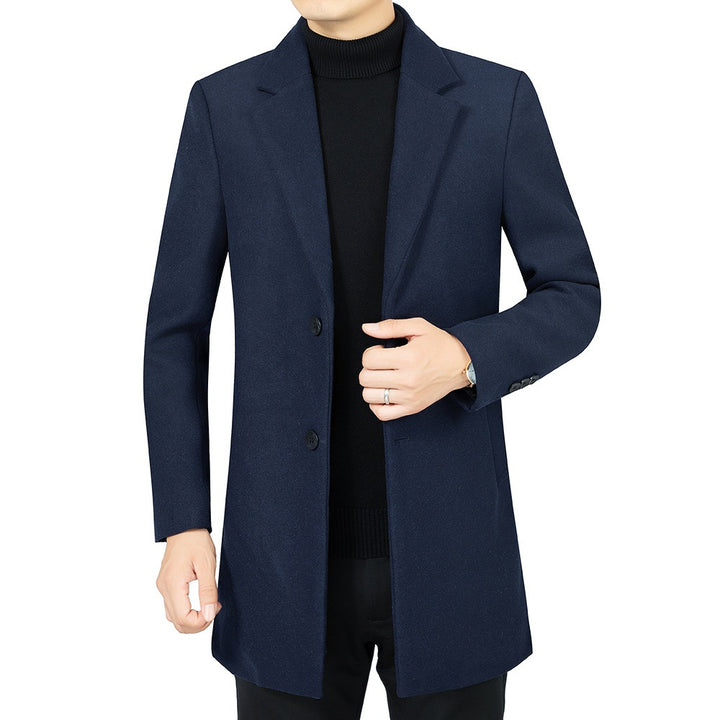 Men's Elegant Tailored Wool Blend Coat with Notch Lapel and Two Button Closure Mune Fashion