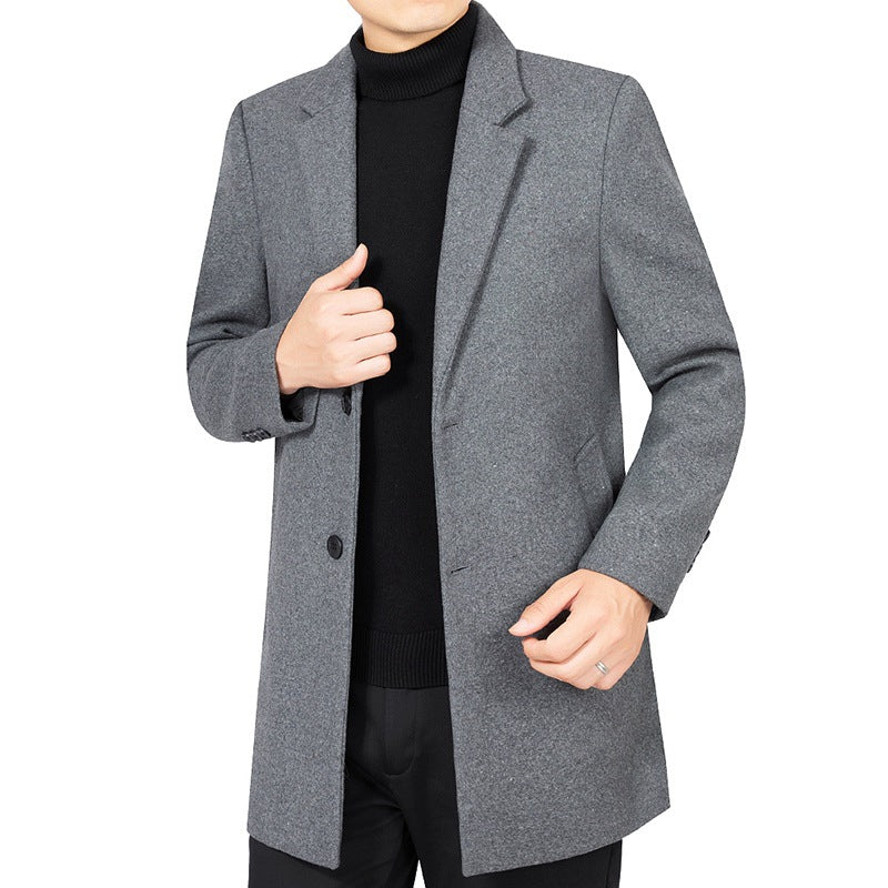 Men's Elegant Tailored Wool Blend Coat with Notch Lapel and Two Button Closure Mune Fashion