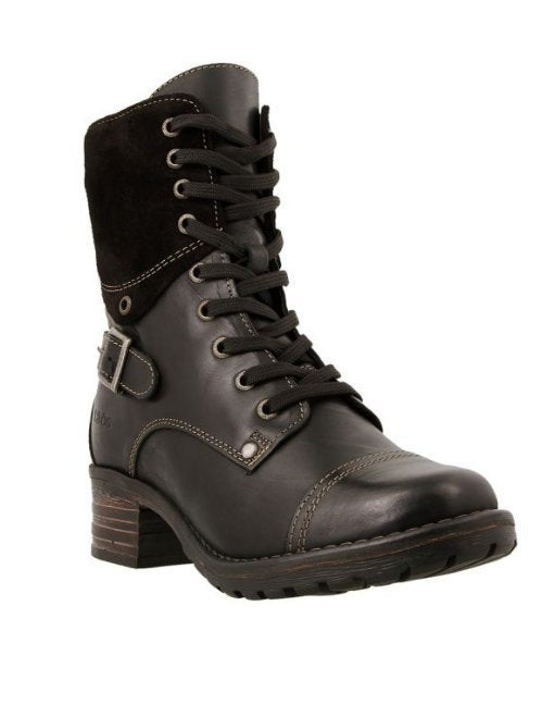 Women ankle-high lace-up boots with suede collar, decorative buckle and cushioning tread sole Mune Fashion