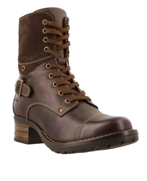 Women ankle-high lace-up boots with suede collar, decorative buckle and cushioning tread sole Mune Fashion