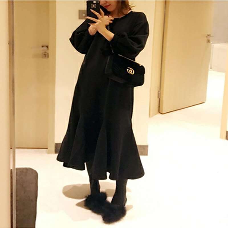 Women’s Thermo Maxi Fleece Dress with Oversize Silhouette, Round Neck and Seams Mune Fashion