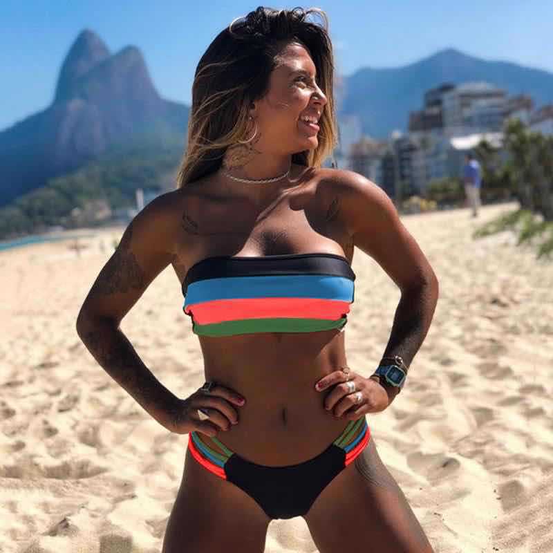 Ladies Bandeau Bikini with trendy stripes Mune Fashion