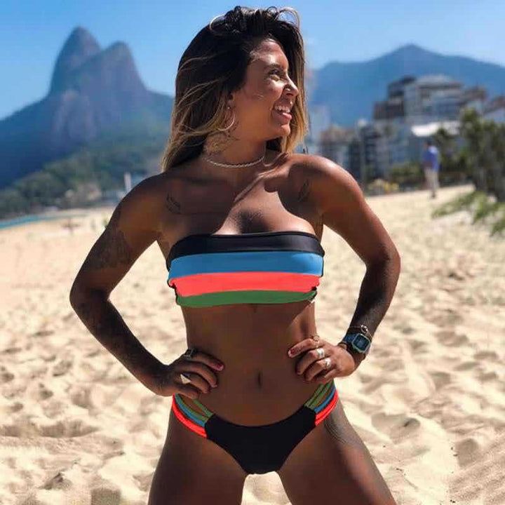 Ladies Bandeau Bikini with trendy stripes Mune Fashion