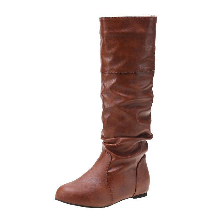 Women's Elegant Boots with Modern Pleat Design and Comfortable Block Heel Mune