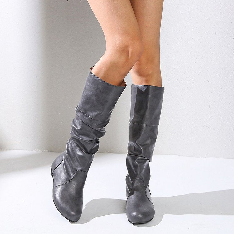 Women's Elegant Boots with Modern Pleat Design and Comfortable Block Heel Mune