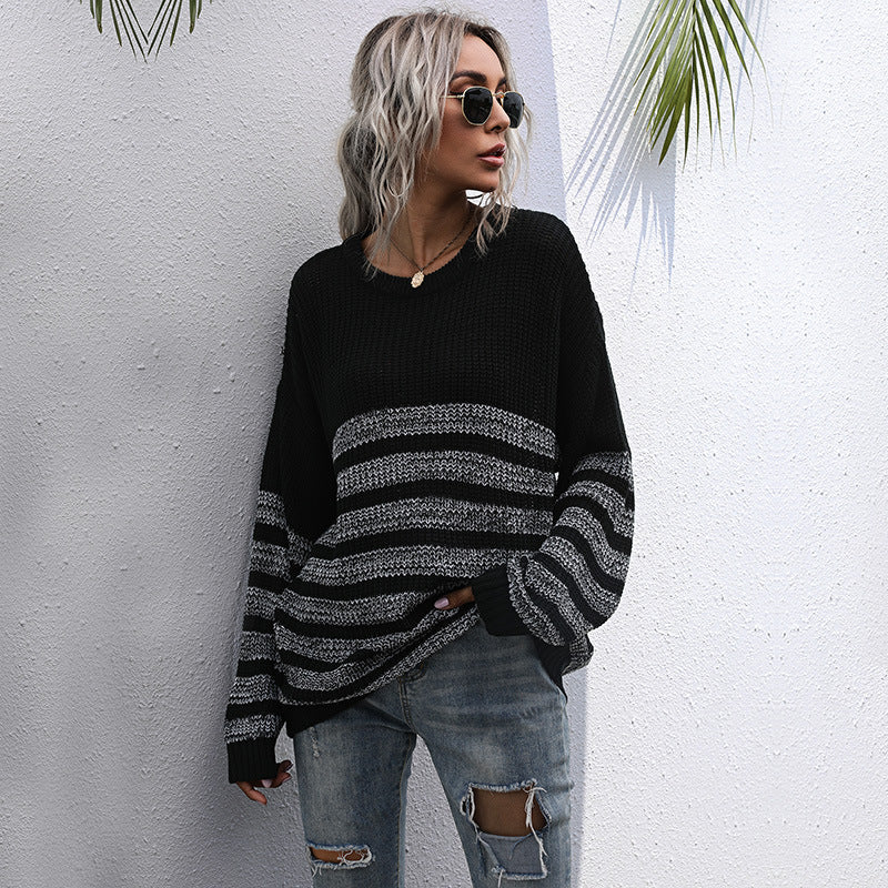 Women's Comfortable Striped Knit Sweater Mune Fashion
