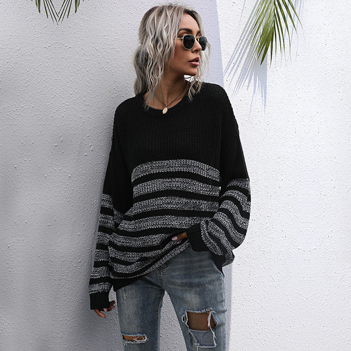 Women's Comfortable Striped Knit Sweater Mune Fashion