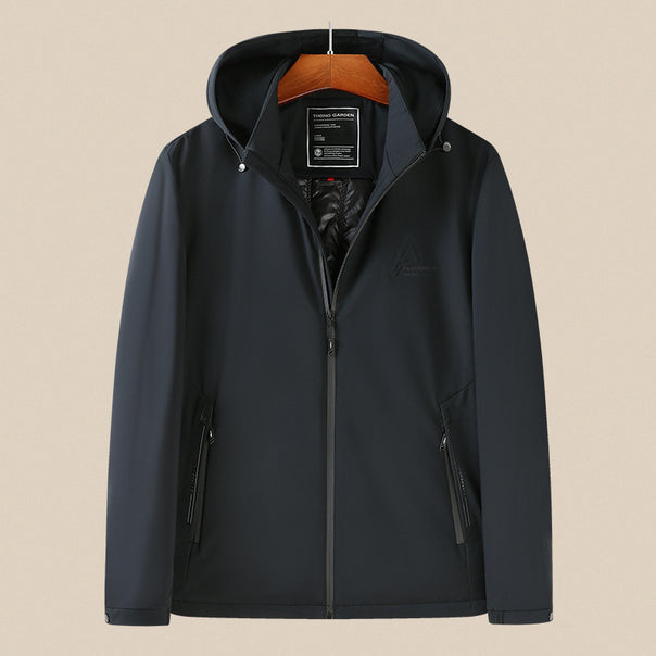 Men's Wind and Water Resistant Softshell Jacket with Hood and Light Thermal Lining Mune Fashion
