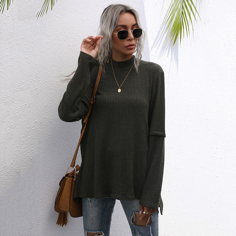 Women Oversize Waffle Knit Sweater with Stand-up Collar and Extended Sleeves Mune Fashion
