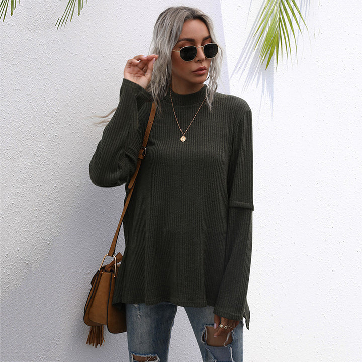 Women Oversize Waffle Knit Sweater with Stand-up Collar and Extended Sleeves Mune Fashion