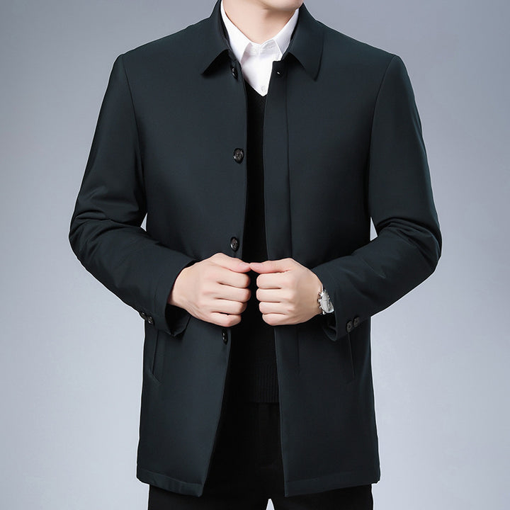 Men's Modern Business Short Coat with Straight Cut, Concealed Button Placket and Shirt Collar Mune Fashion