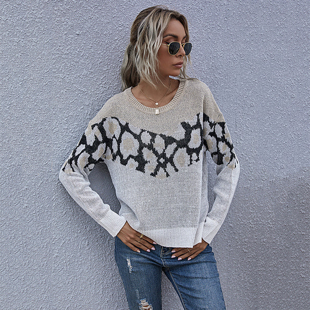 Women's fine-knit pullover with intarsia pattern, round neck and casual oversized fit Mune Fashion
