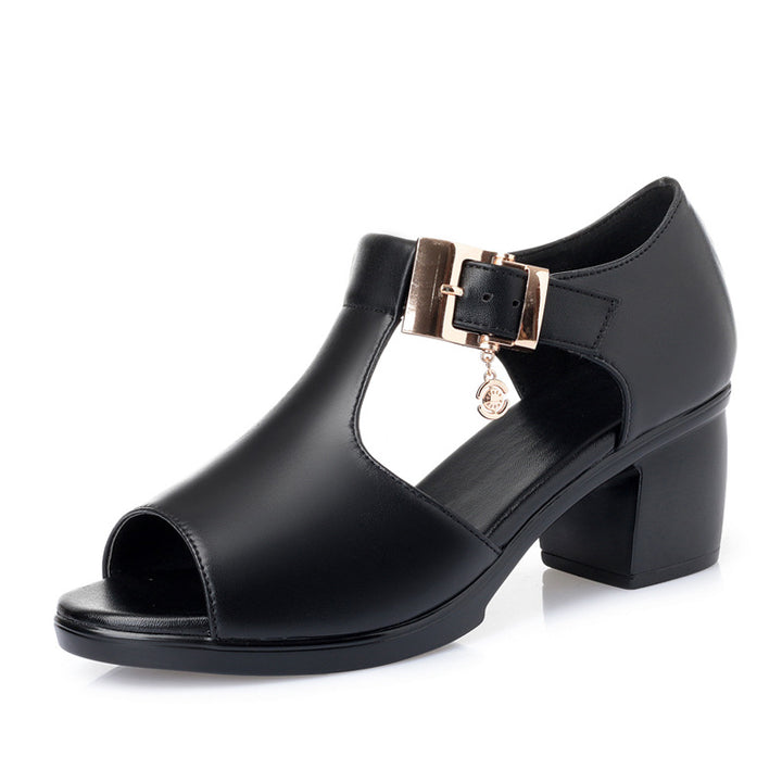 Women’s open-toe sandals with side cutouts, adjustable buckle strap, and sturdy block heel Mune Fashion