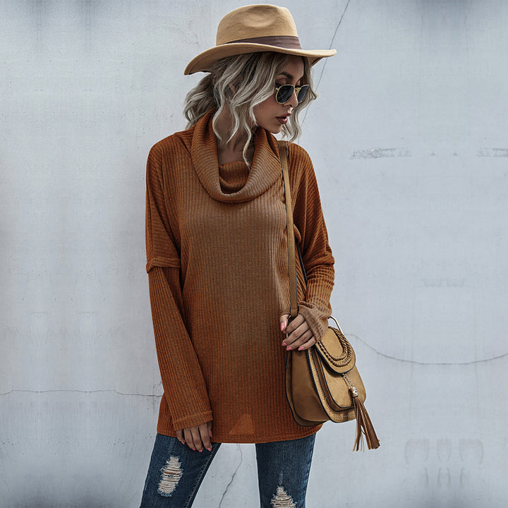 Women's Ribbed Fine Knit Long Sleeve with Roll Neck, Side Slits and Extended Back Mune Fashion