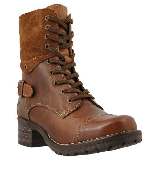 Women ankle-high lace-up boots with suede collar, decorative buckle and cushioning tread sole Mune Fashion