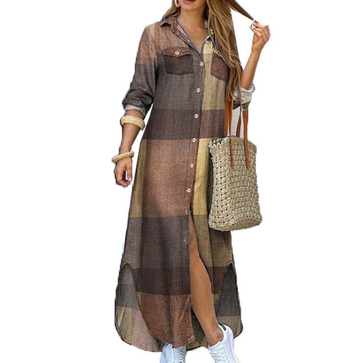 Ladies long shirt dress with floral pattern and side slit Mune Fashion