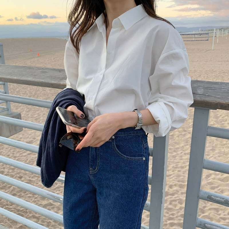 Ladies Loose Cotton Shirt with Boxy Fit, Drop Shoulder and Asymmetrical Hem Mune Fashion
