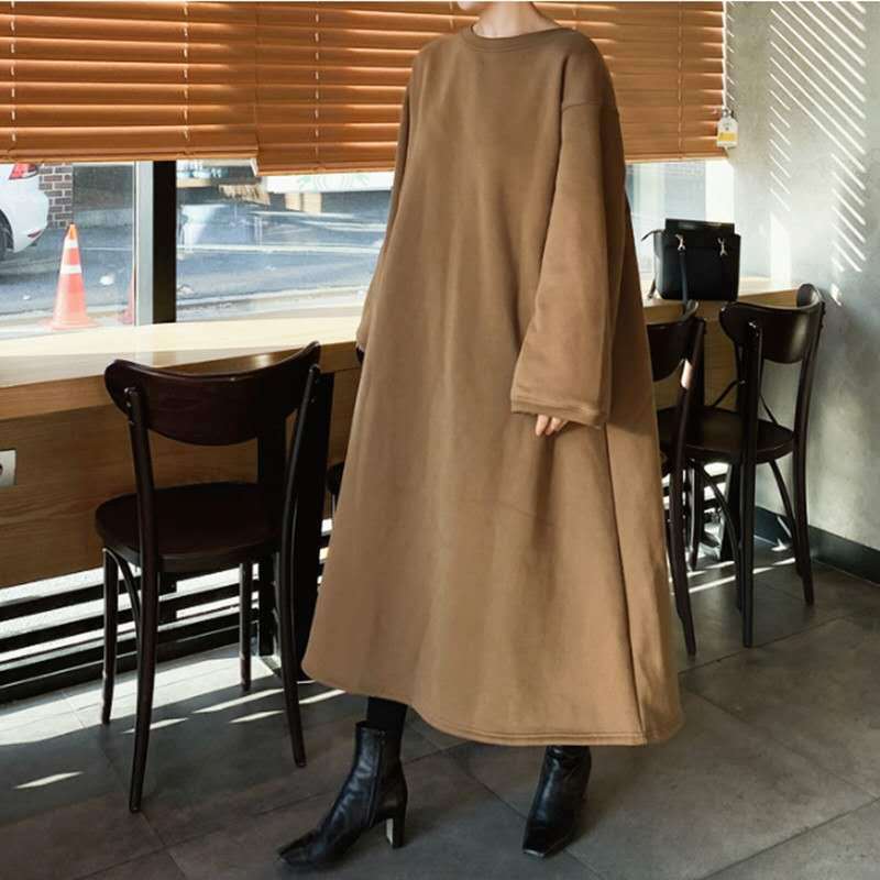 Women's Oversized Sweat Dress with Balloon Sleeves and Maxi Length Mune Fashion