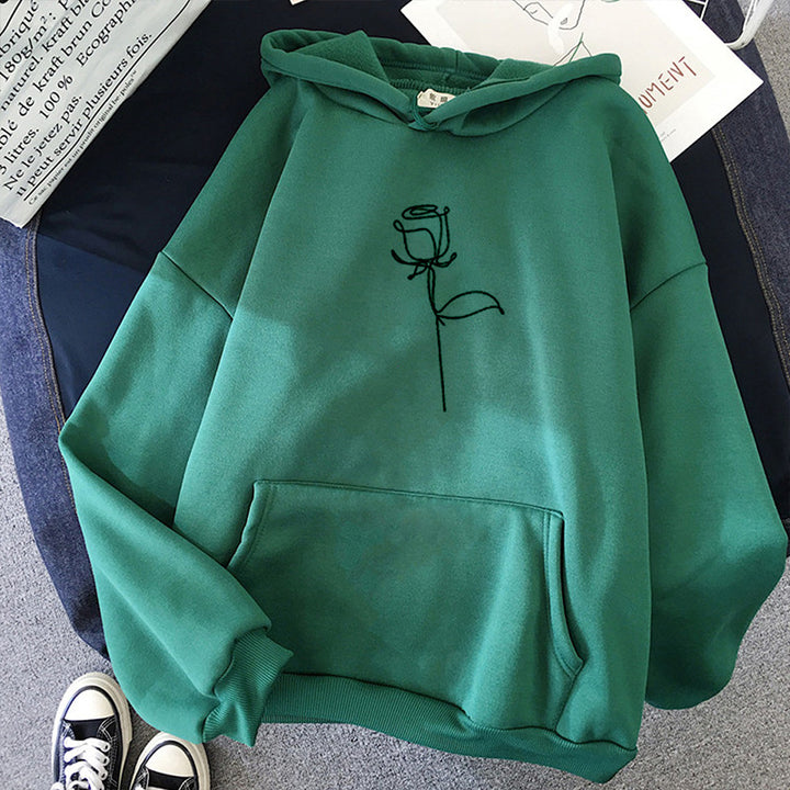 Unisex hoodie with minimalist rose line illustration, kangaroo pocket and brushed inner lining Mune Fashion