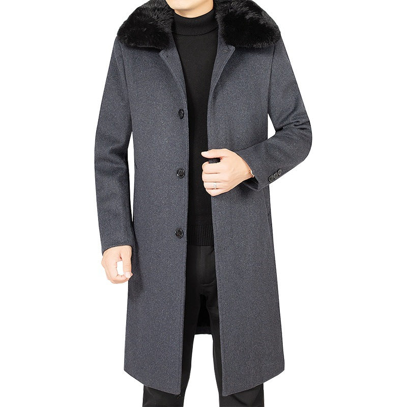 Men's wool blend coat with removable faux fur collar and warming teddy fur inner side Mune Fashion