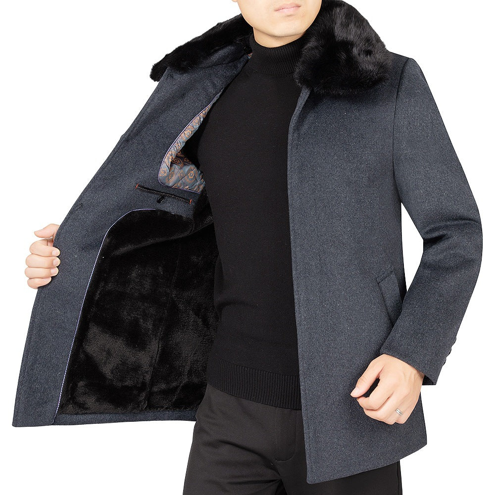 Men's wool blend coat with removable faux fur collar and warming teddy fur inner side Mune Fashion