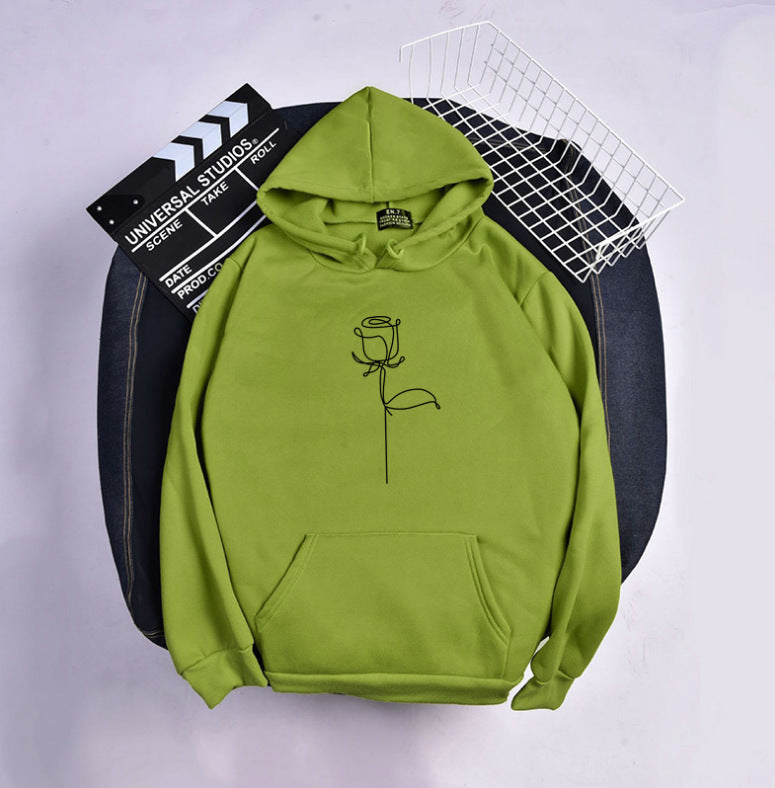 Unisex hoodie with minimalist rose line illustration, kangaroo pocket and brushed inner lining Mune Fashion