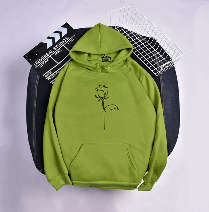 Unisex hoodie with minimalist rose line illustration, kangaroo pocket and brushed inner lining Mune Fashion
