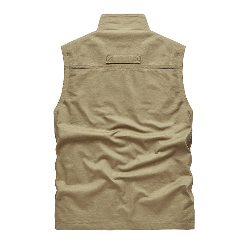Men's sleeveless lightweight canvas utility vest with breathable mesh lining, wind-resistant front, and multiple zippered pockets Mune Fashion