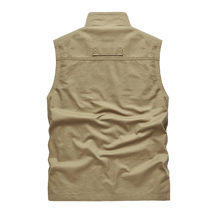 Men's sleeveless lightweight canvas utility vest with breathable mesh lining, wind-resistant front, and multiple zippered pockets Mune Fashion
