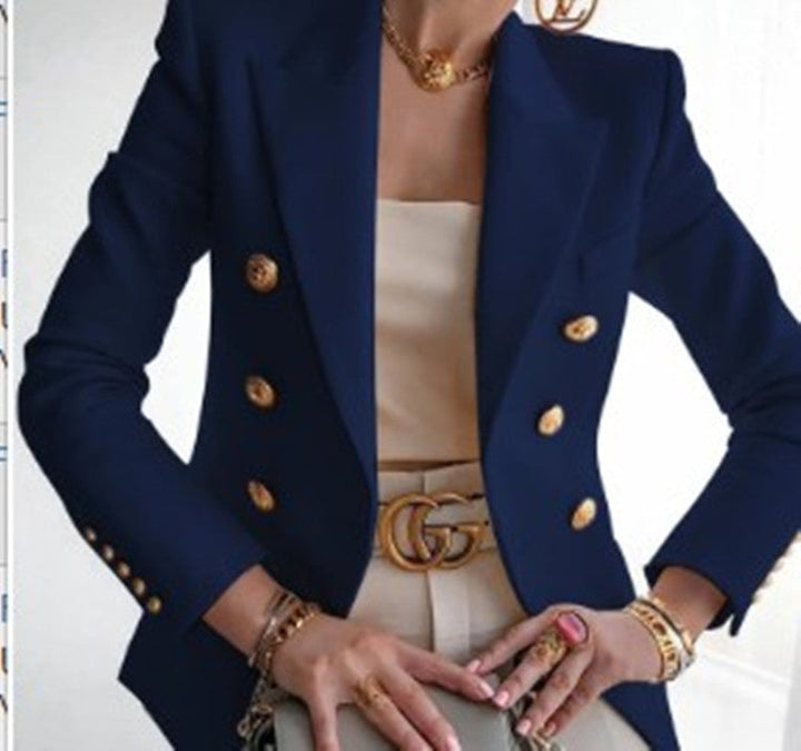 Women's Elegant Double-Breasted Blazer with Golden Buttons Mune