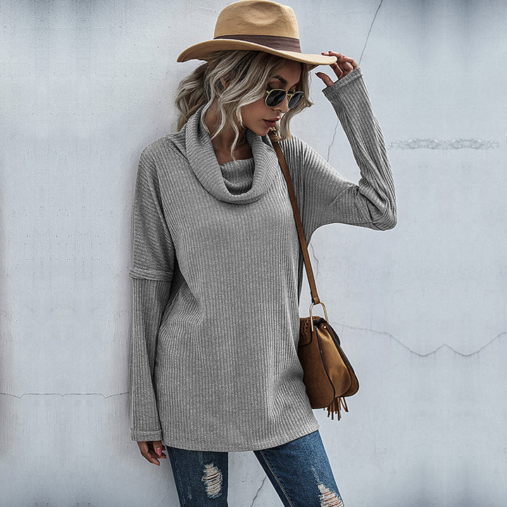 Women's Ribbed Fine Knit Long Sleeve with Roll Neck, Side Slits and Extended Back Mune Fashion