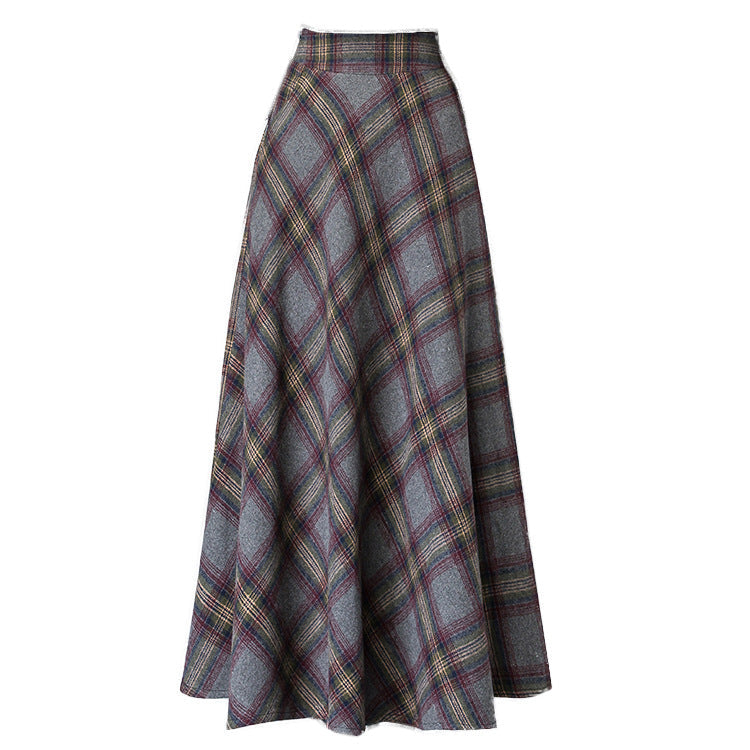 Ladies Elegant Checkered Skirt Made Of High-Quality Wool Blend with High Waist Mune