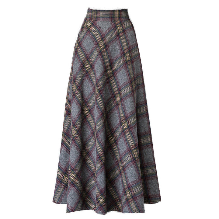 Ladies Elegant Checkered Skirt Made Of High-Quality Wool Blend with High Waist Mune