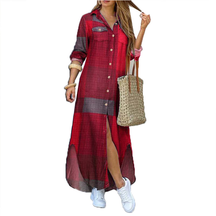 Ladies long shirt dress with floral pattern and side slit Mune Fashion
