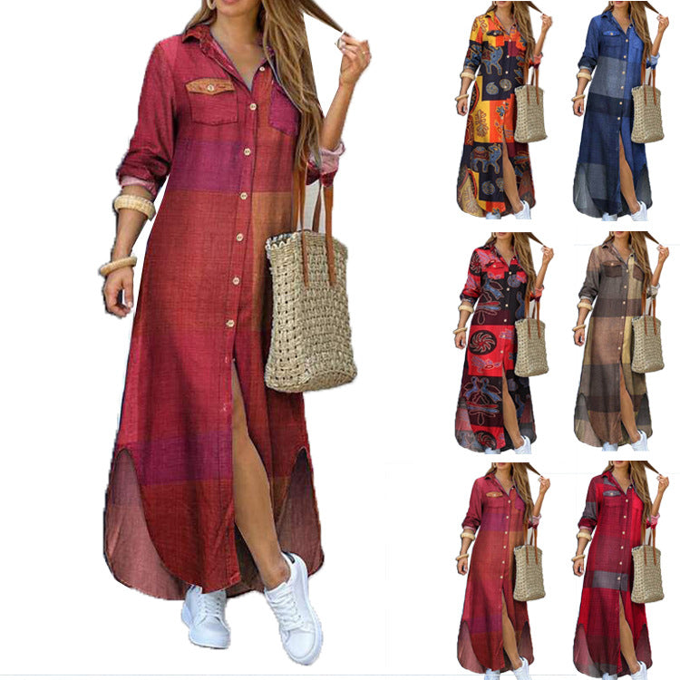 Ladies long shirt dress with floral pattern and side slit Mune Fashion