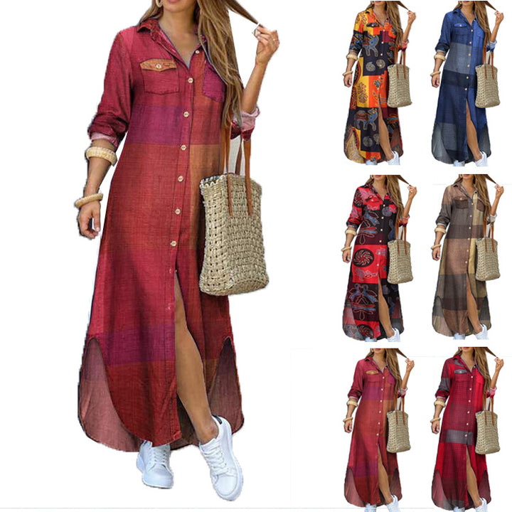 Ladies long shirt dress with floral pattern and side slit Mune Fashion