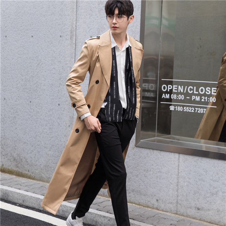 Men's long-cut trench coat in modern city style with sleeve zipper and shawl collar Mune Fashion
