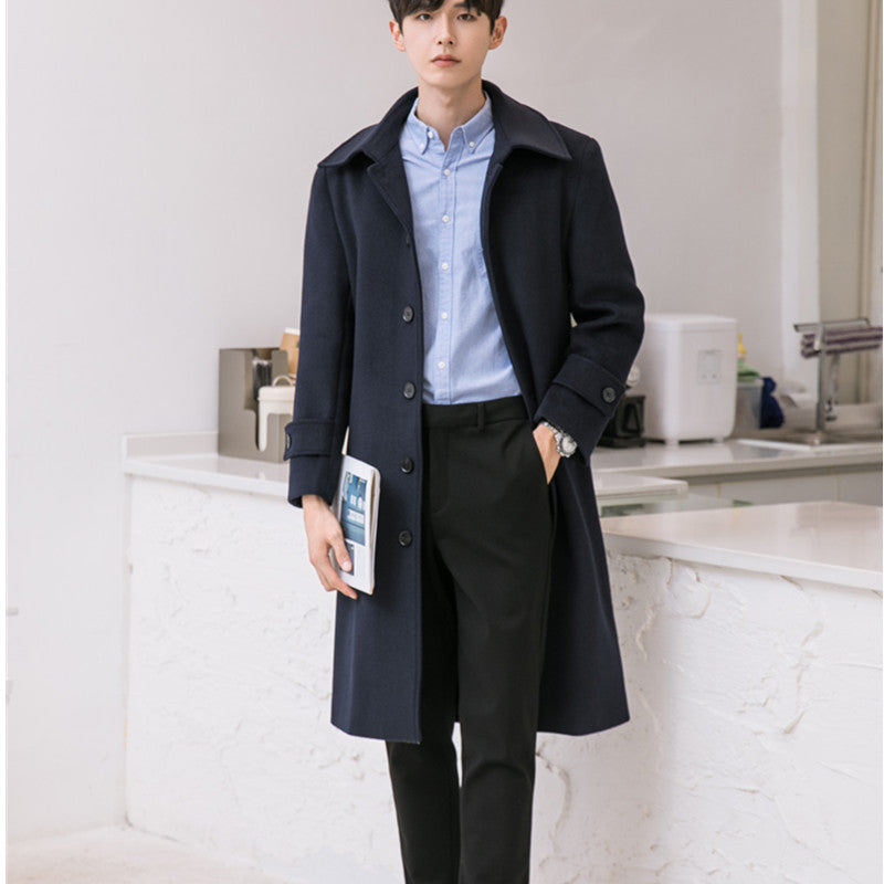 Men's Tailored Wool Blend Coat with Notched Lapel and Concealed Button Placket Mune Fashion