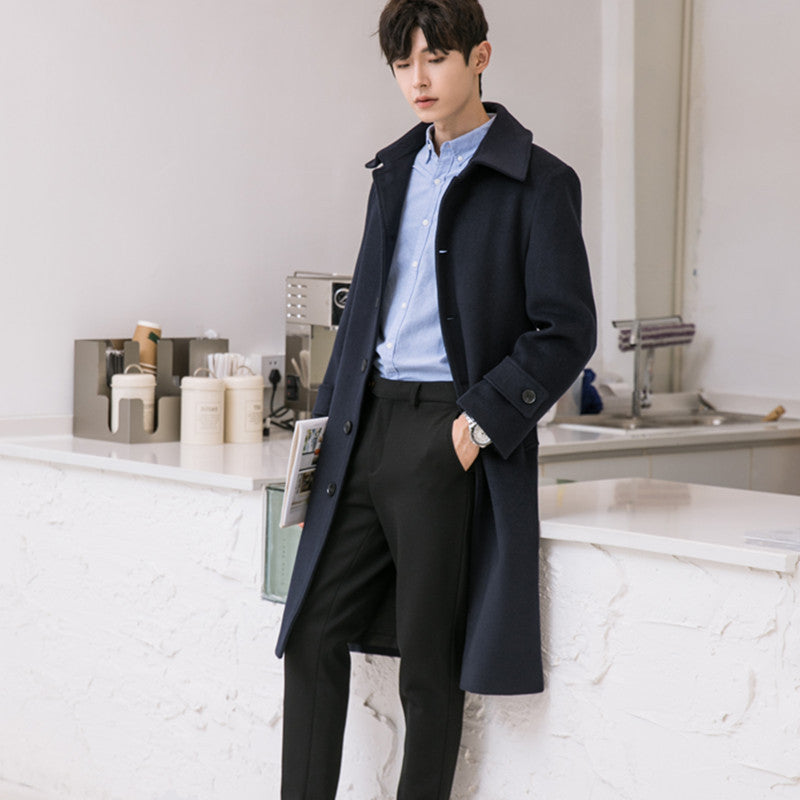 Men's Tailored Wool Blend Coat with Notched Lapel and Concealed Button Placket Mune Fashion