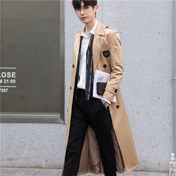 Men's Long Tailored Trench Coat Jacket with Zip Arm Pocket, Wind and Water Resistant Mune Fashion
