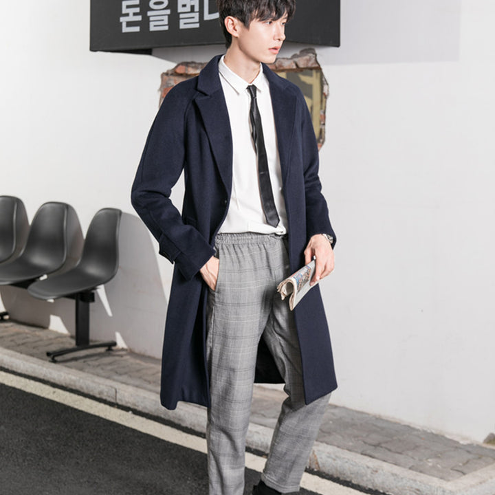 Men's Tailored Wool Blend Overcoat with Classic Lapels and Straight Cut Mune Fashion