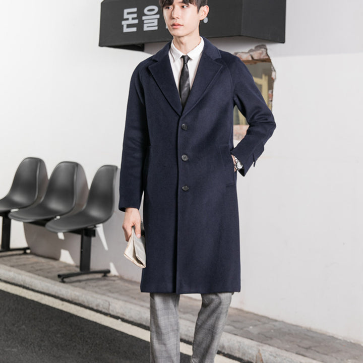 Men's Tailored Wool Blend Overcoat with Classic Lapels and Straight Cut Mune Fashion