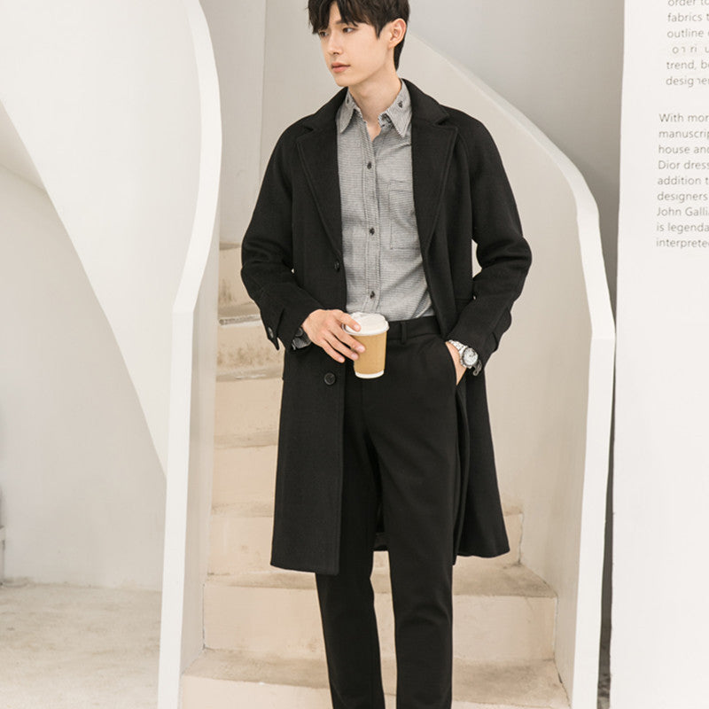 Men's Tailored Wool Blend Overcoat with Classic Lapels and Straight Cut Mune Fashion