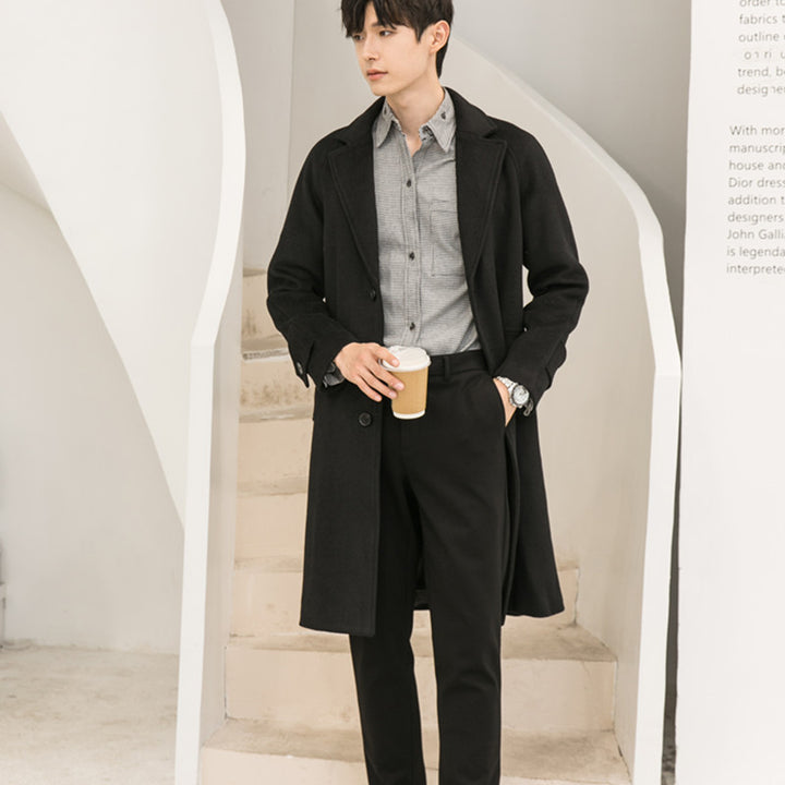 Men's Tailored Wool Blend Overcoat with Classic Lapels and Straight Cut Mune Fashion
