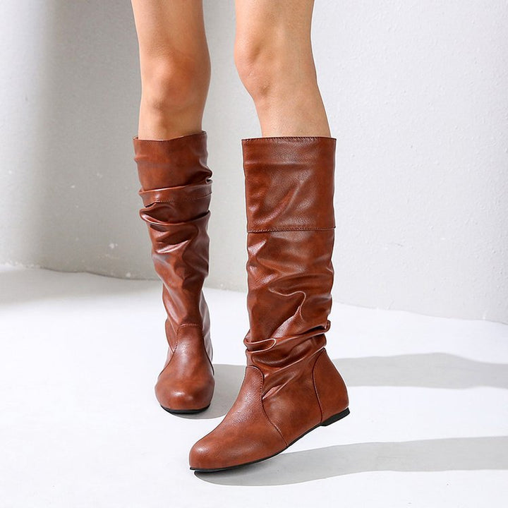 Women's Elegant Boots with Modern Pleat Design and Comfortable Block Heel Mune