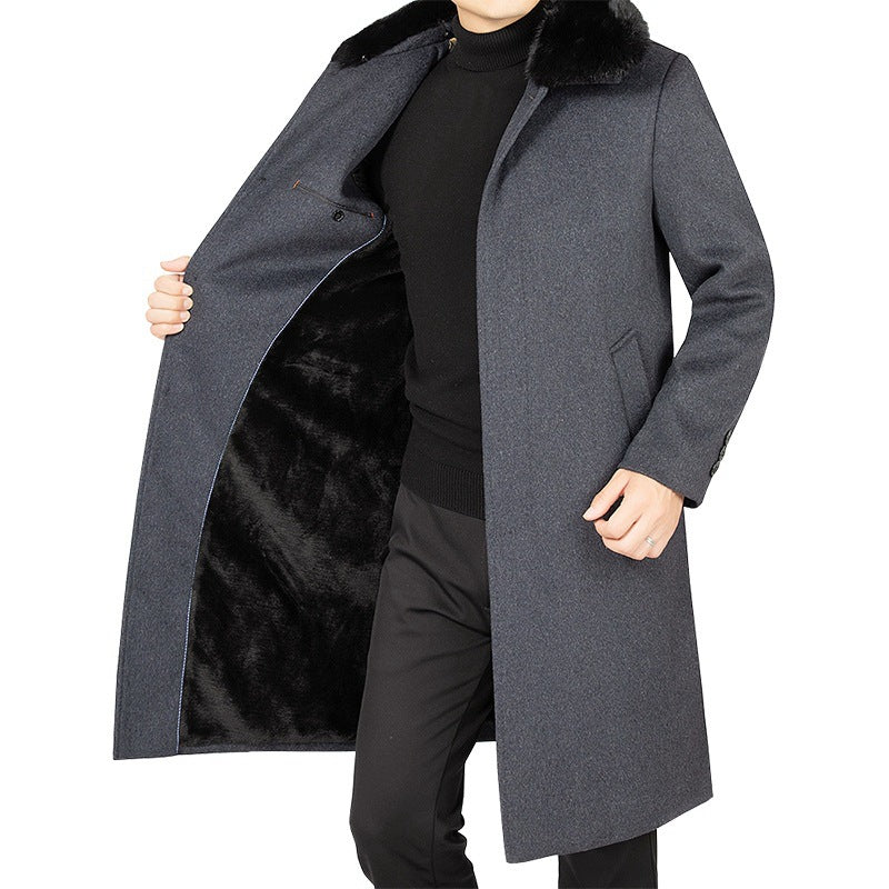 Men's wool blend coat with removable faux fur collar and warming teddy fur inner side Mune Fashion