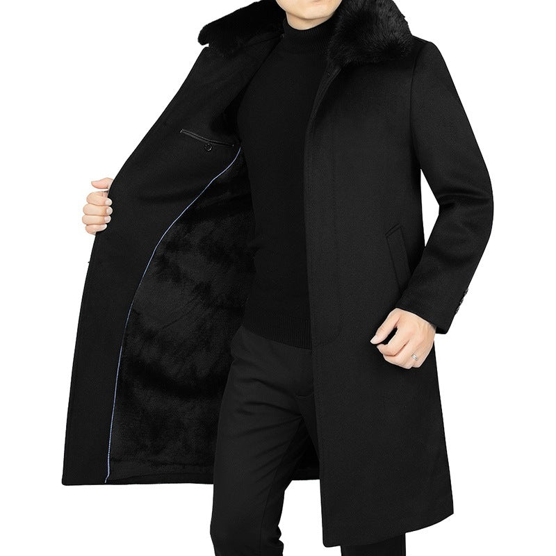 Men's wool blend coat with removable faux fur collar and warming teddy fur inner side Mune Fashion