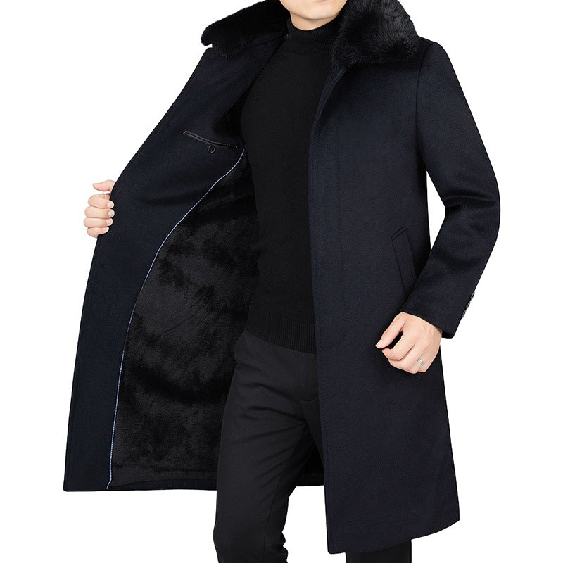 Men's wool blend coat with removable faux fur collar and warming teddy fur inner side Mune Fashion
