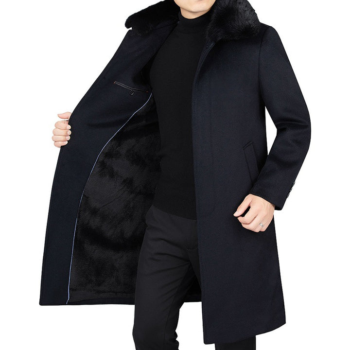 Men's wool blend coat with removable faux fur collar and warming teddy fur inner side Mune Fashion