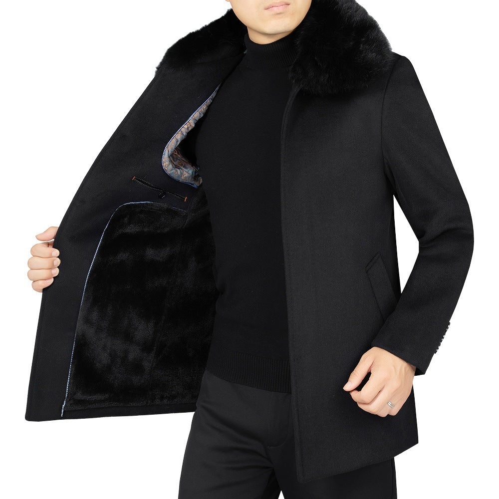 Men's wool blend coat with removable faux fur collar and warming teddy fur inner side Mune Fashion